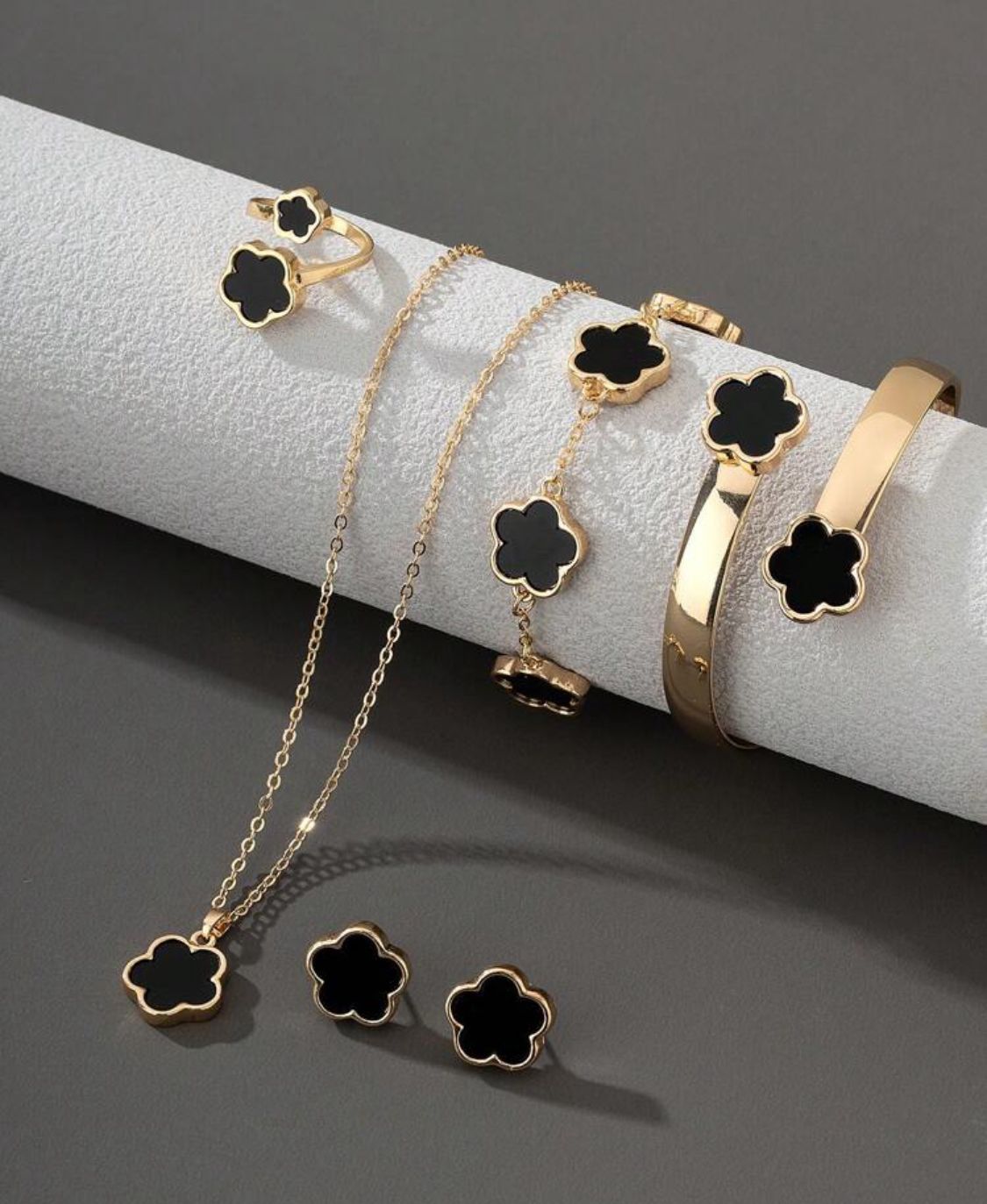 5pcs/Set | Lucky Clover Design Bracelet, Necklace, Earrings, Anklet, Ring