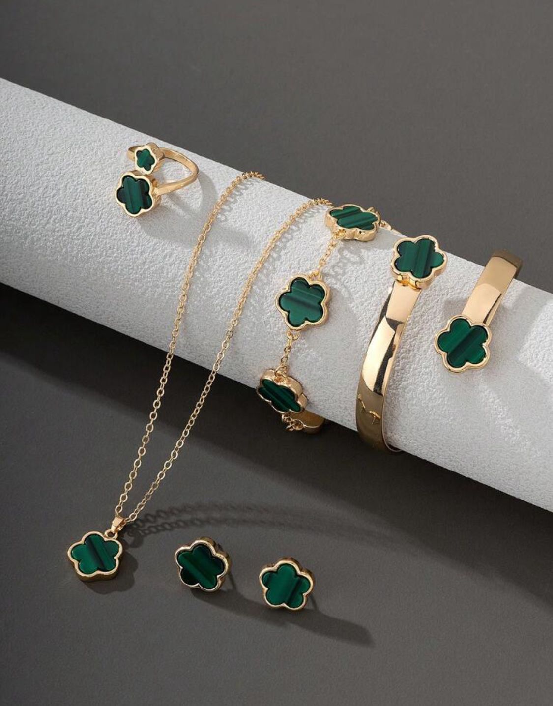 5pcs/Set | Lucky Clover Design Bracelet, Necklace, Earrings, Anklet, Ring