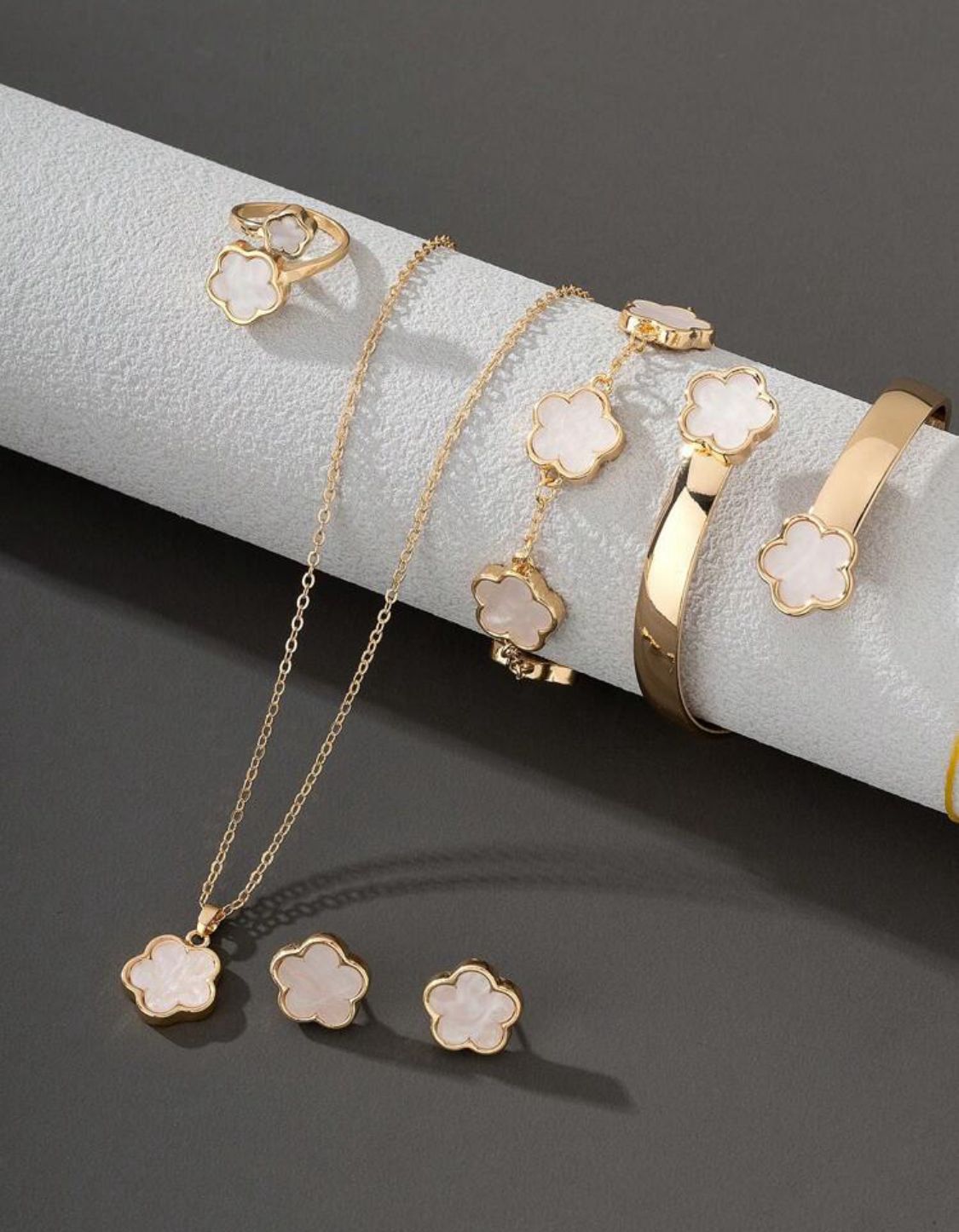 5pcs/Set | Lucky Clover Design Bracelet, Necklace, Earrings, Anklet, Ring