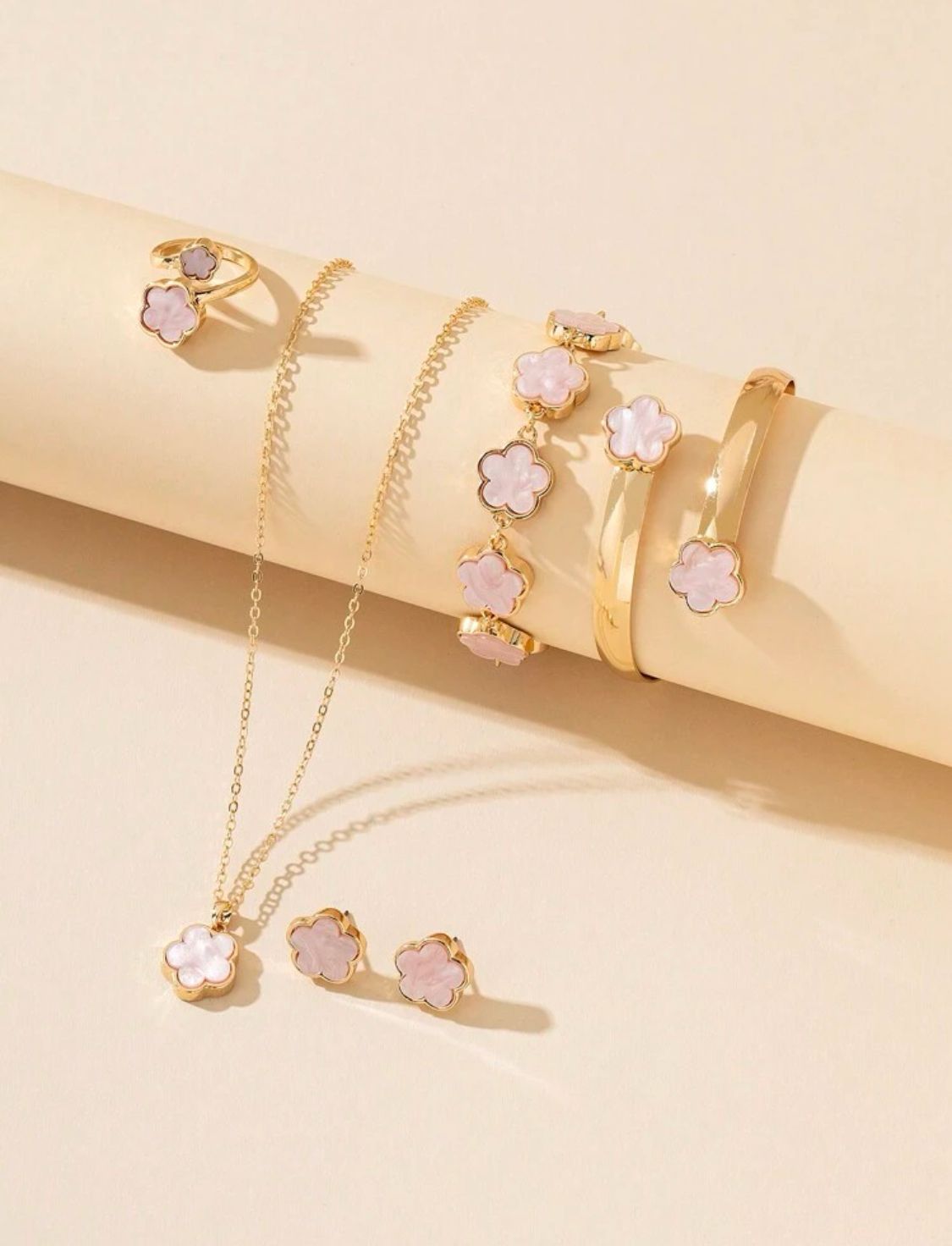 5pcs/Set | Lucky Clover Design Bracelet, Necklace, Earrings, Anklet, Ring